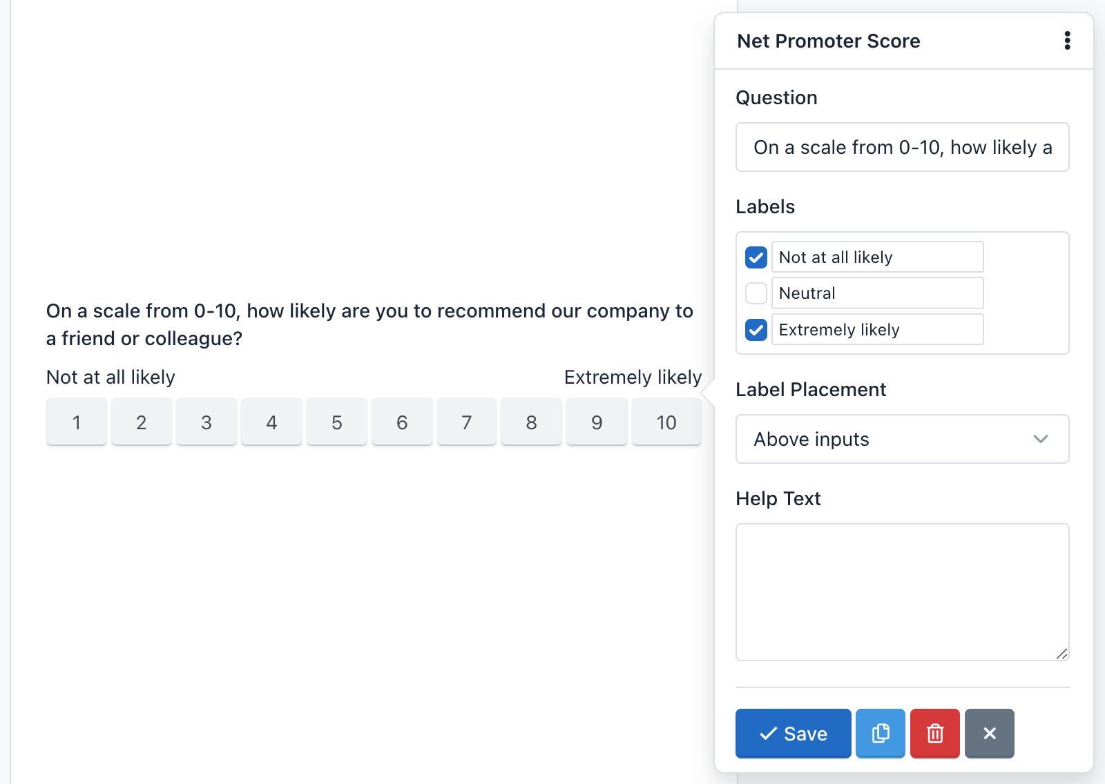 Hoofpick Biz - Form Builder - Net Promoter Score (NPS)