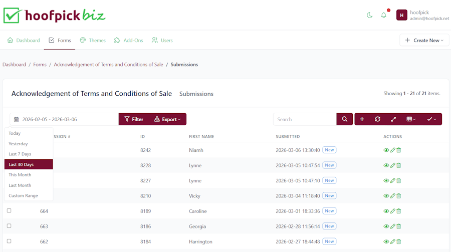 Submission Management - Filtering Submissions