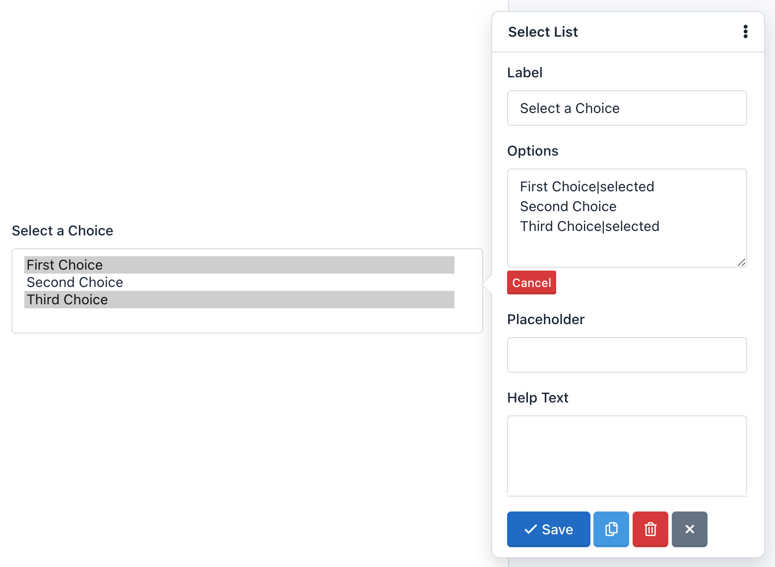 Hoofpick Biz - Form Builder - Select List Options