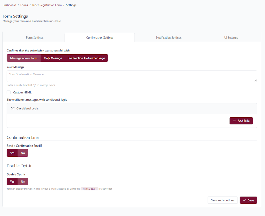 Hoofpick Biz - Confirmation Settings