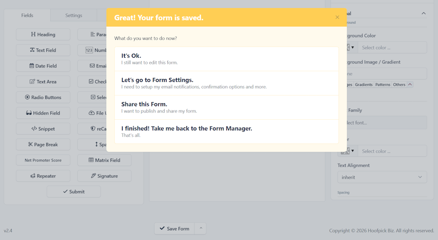 Hoofpick Biz - Create a form