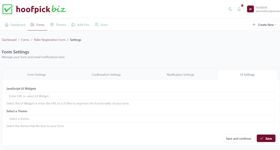 Hoofpick Biz - UI Settings
