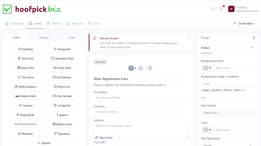 Hoofpick Biz - Update a Form