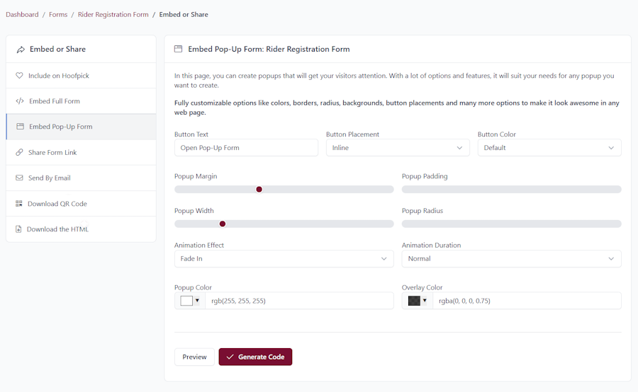 Hoofpick Biz - Popup Designer